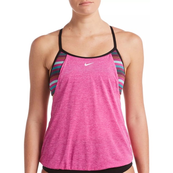 Nike | Swim | Nwt Nike Womens Texture Stripe Layered Tankini Swim Top  Swimwear Fire Pink Xl | Poshmark